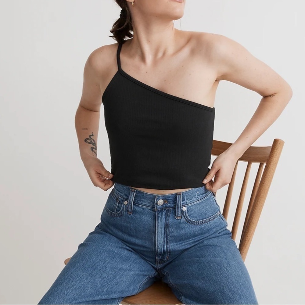 Madewell One Shoulder Crop Tank in Sleekhold NL392 Black S